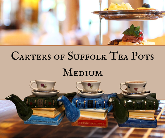 Carters of Suffolk Tea Pots stacked books. Hand painted. Collectable