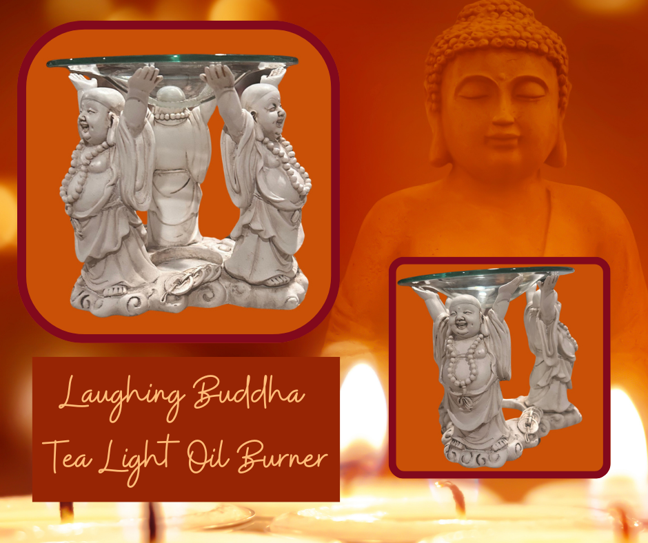 Laughing Buddha- Glass/Top- Tea Light Candle Oil Burner