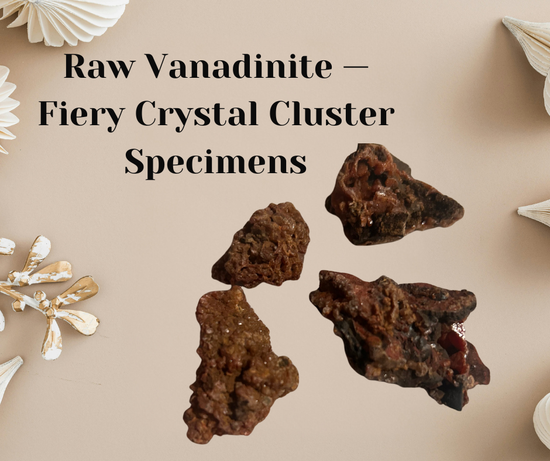 Raw Vanadinite crystal clusters with vibrant red‑orange sparkle and hexagonal formations, offering energizing, focus‑boosting fire element energy for display or ritual work.