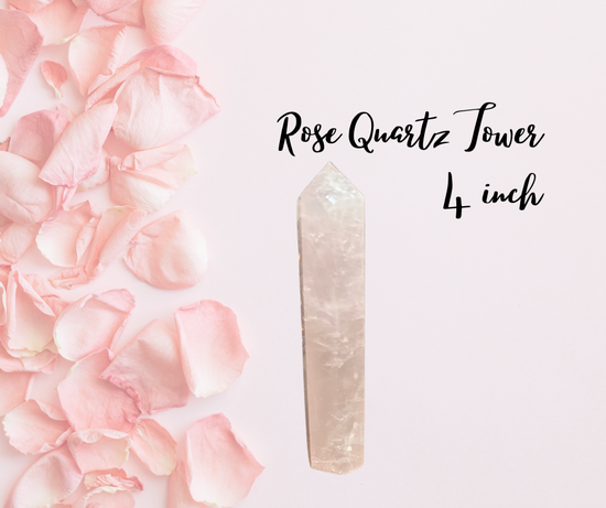 A polished 4‑inch Rose Quartz tower offering soft, heart‑centered energy for emotional healing, compassion, and gentle support in meditation or altar work.