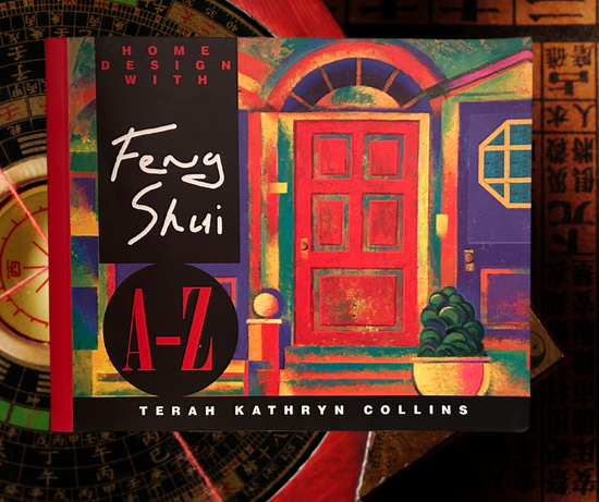 Book cover of 'Home Design with Feng Shui A-Z' by Terah Kathryn Collins, featuring a colorful door illustration.