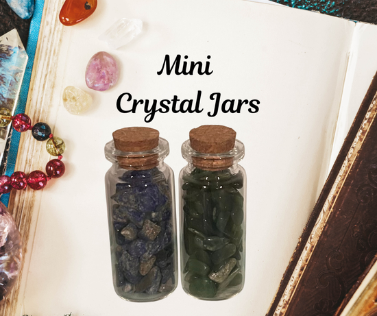 Two mini crystal jars with cork lids Mini Crystal Jar -1 oz Sodalite and Jade