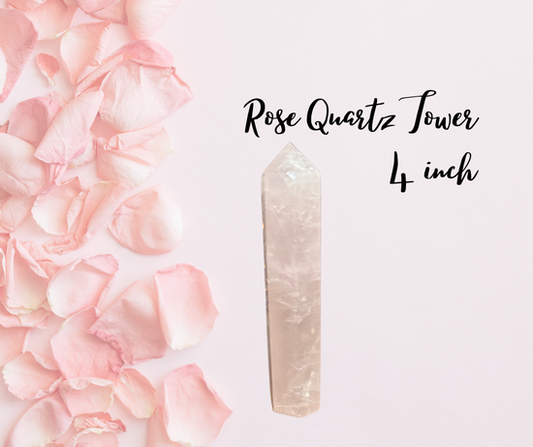 A polished 4‑inch Rose Quartz tower offering soft, heart‑centered energy for emotional healing, compassion, and gentle support in meditation or altar work.