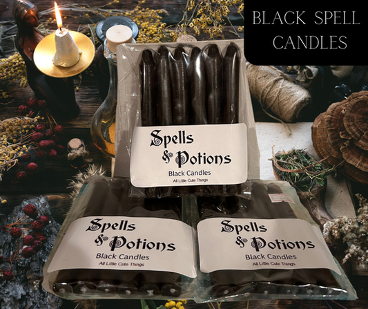 Black spell candles from All Little Cute Things, ideal for protection, grounding, banishing, and focused ritual work with a clean, consistent burn.