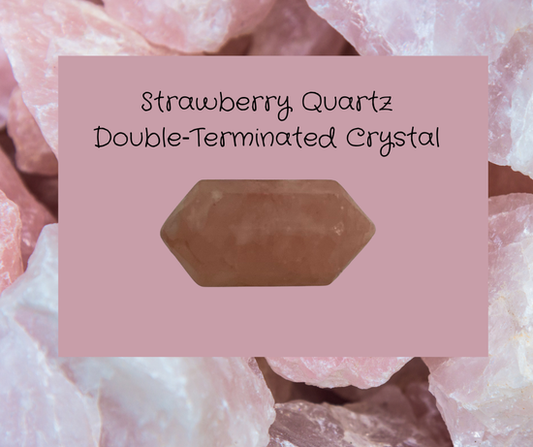 A sweet, shimmering Strawberry Quartz double‑terminated crystal that supports joy, emotional nourishment, and balanced energy flow in grids or personal work.